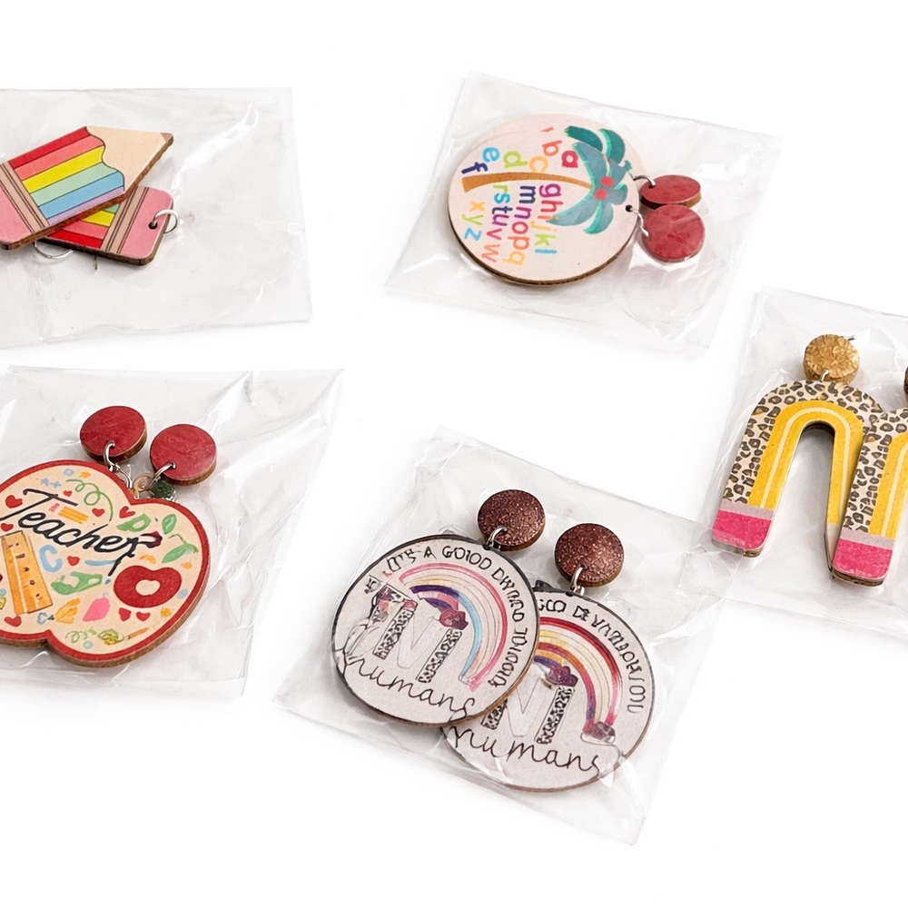 Teacher Appreciation 5-Pair Bundle | Pencil, Apple, ABC, Rainbow & Classroom Set